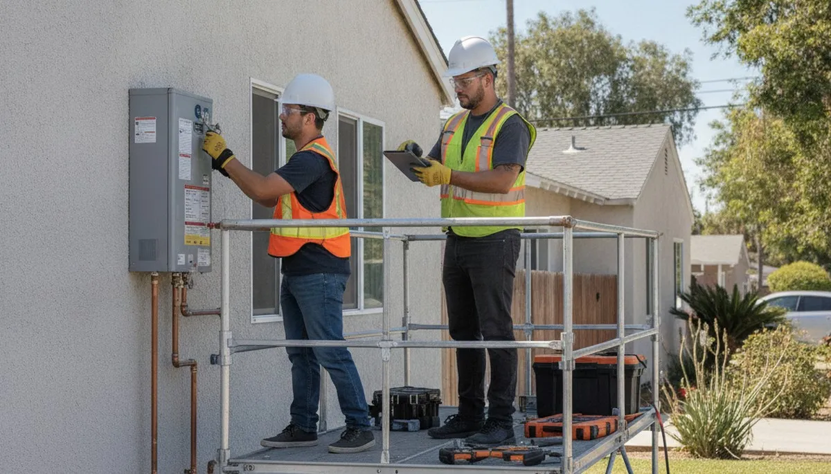 Los Angeles, CA plumbing repair team servicing a home pipe leak for fast local plumbing solutions