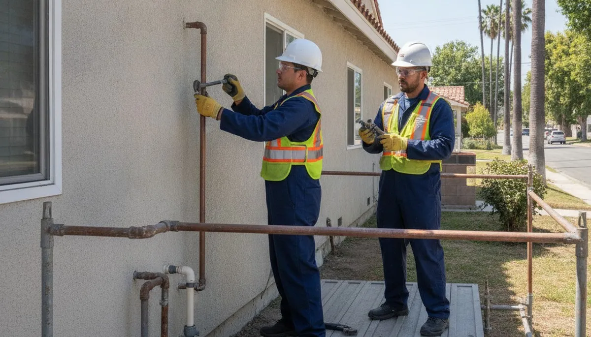 Los Angeles, CA plumbing repair technician fixing a residential pipe leak