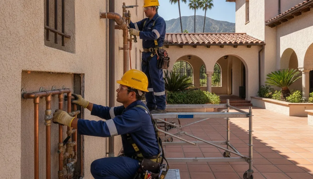 Plumber repairing a leak in Los Angeles, CA for plumbing repair service